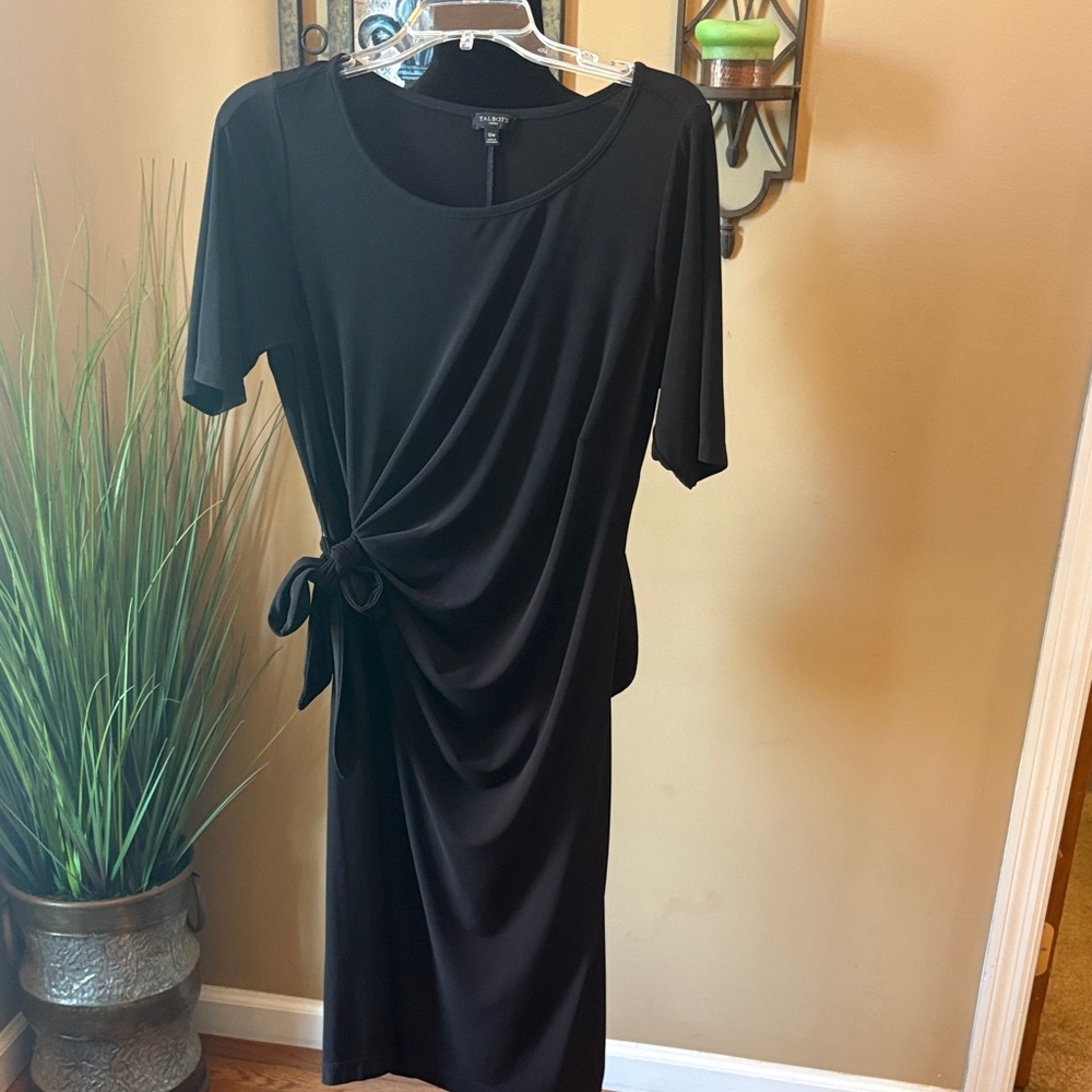 Talbots Black Midi Dress with Side Tie